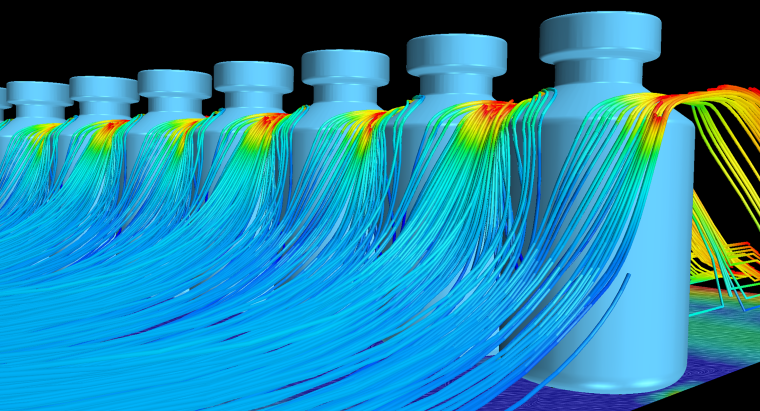 Creaform: Streamlines in close contact with the table and evacuating through...