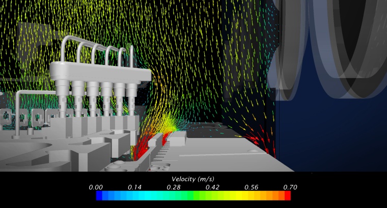 Creaform: Velocity vectors in section plane at capping arm elbow – original...