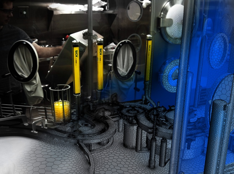 Creaform: Hexahedral mesh of vials conveyor