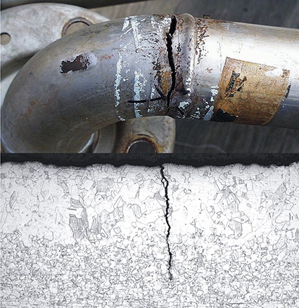 Chloridbedingte Spannungsrisskorrosion an einem Rohr aus nichtrostendem Stahl....