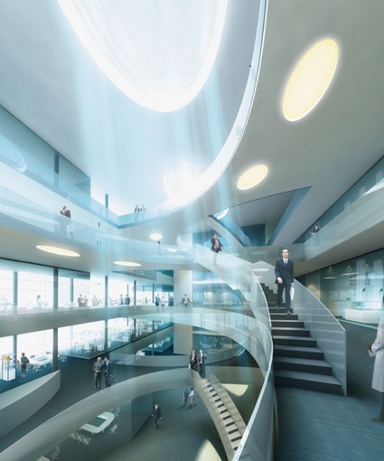 The building’s atrium is meant to inspire a networked and communicative...