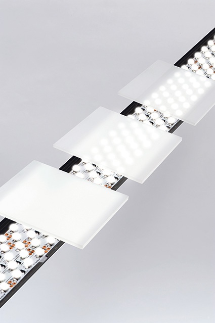 Fig. 2: Comparison of different materials with LED backlighting: Diffusers lead...