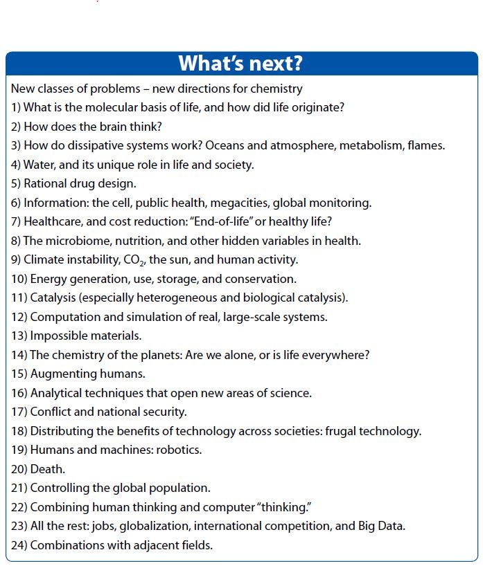 New classes of problems – new directions for chemistry