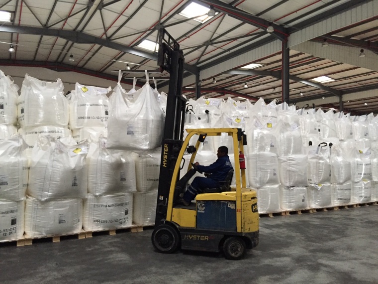 Bigbags with sodium nitrate from BASF are stored in a Casablanca/Morocco...