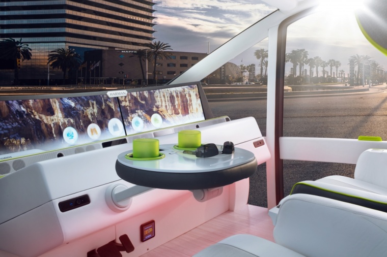 “The interior of the Rinspeed Oasis concept car is all about innovative and...