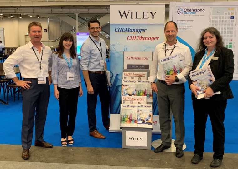 CHEManager Team at Chemspec Europe. F.l.t.r. Michael Reubold, Alice Missio, Jan...