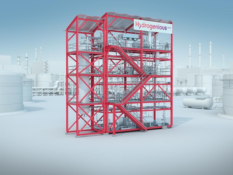 Rendering eines LOHC StoragePlant von Hydrogenious LOHC Technologies, ©...