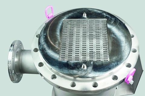 Opened Miprowa production reactor with 154 rectangular reaction channels and...