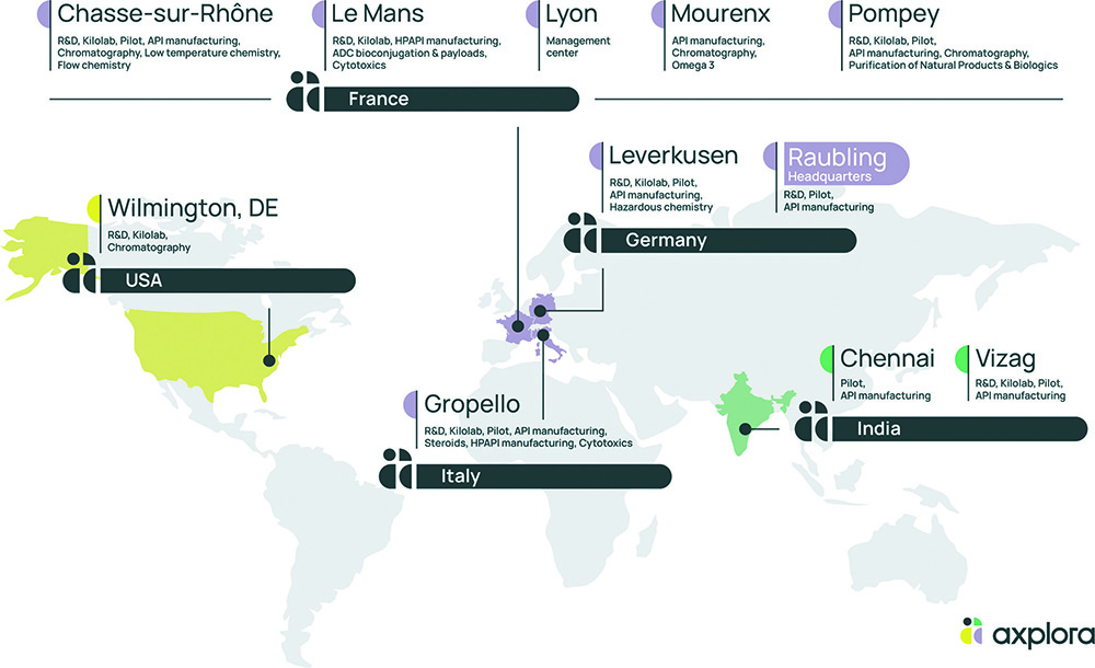 World map of Axplore production sites.